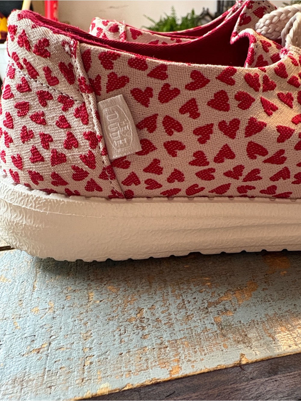 Hey Dude Woman’s size 7 Heart-Print Slip Ons in Red and White - Picture 8 of 15
